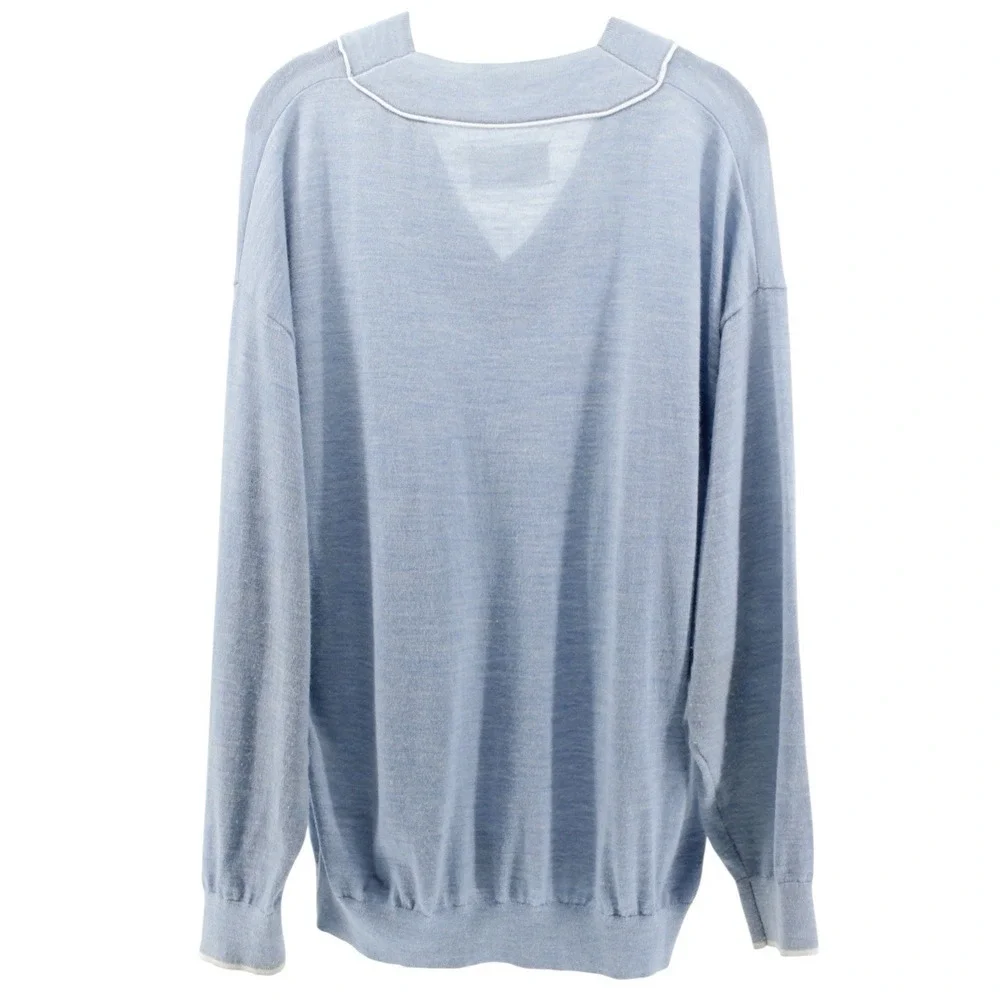 FLAWED Tory Burch Merino Wool Blend Light‎ Blue V-Neck Lightweight Sweater M